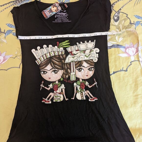 ay guey v neck black stretch t Mayan princess design nwt - Picture 4 of 4